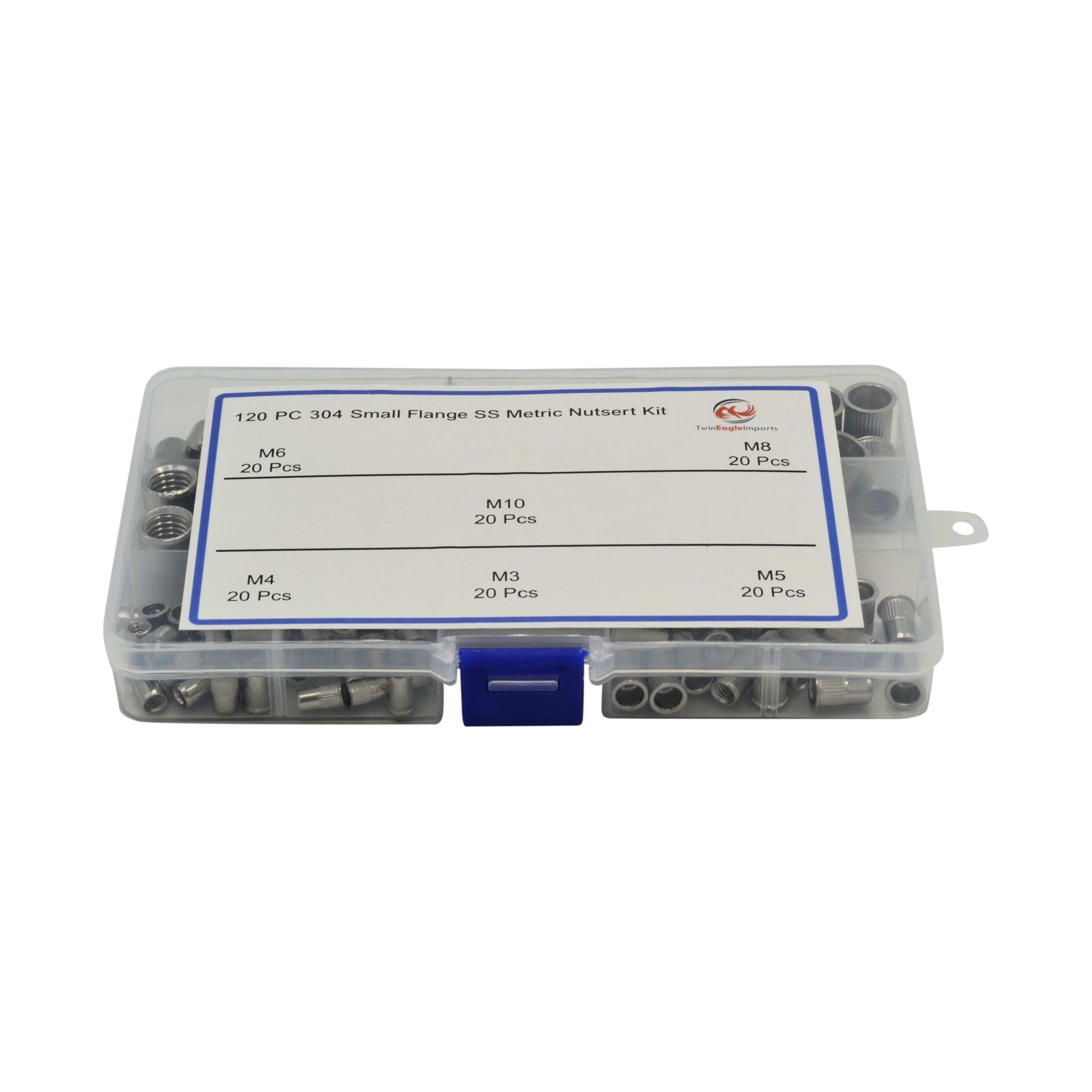 Twin Eagle Imports Nutserts 120pc Assorted Small Flange Stainless Steel Nutsert Grab Kit - M3 to M10