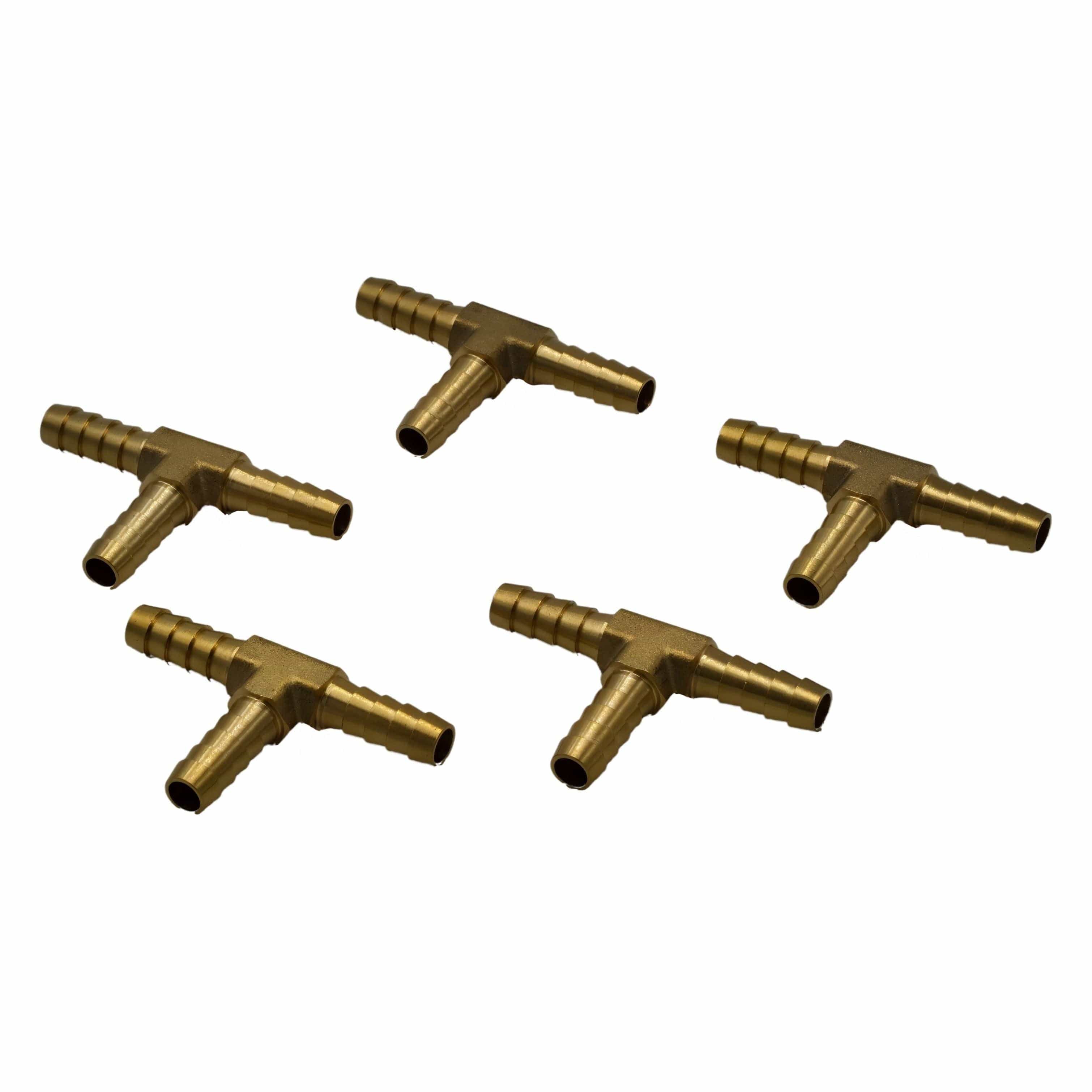 Twin Eagles Brass Connector 5pc 5/16" Three Way Brass Hose Barb Tee H5/16 Grab Kit