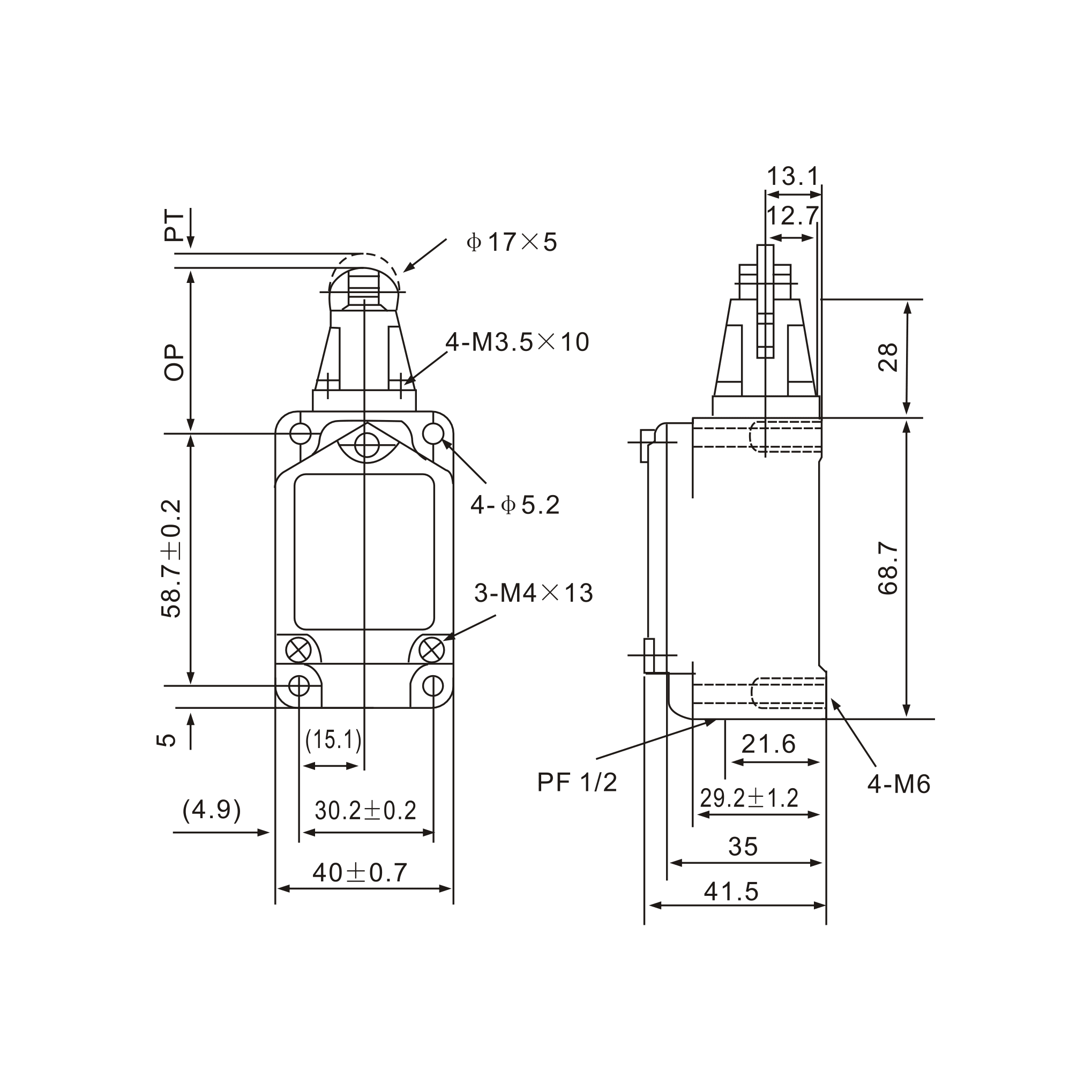 WLD2 Parallel Top-Roller Stainless Plunger Limit Switch - Twin Eagle Imports