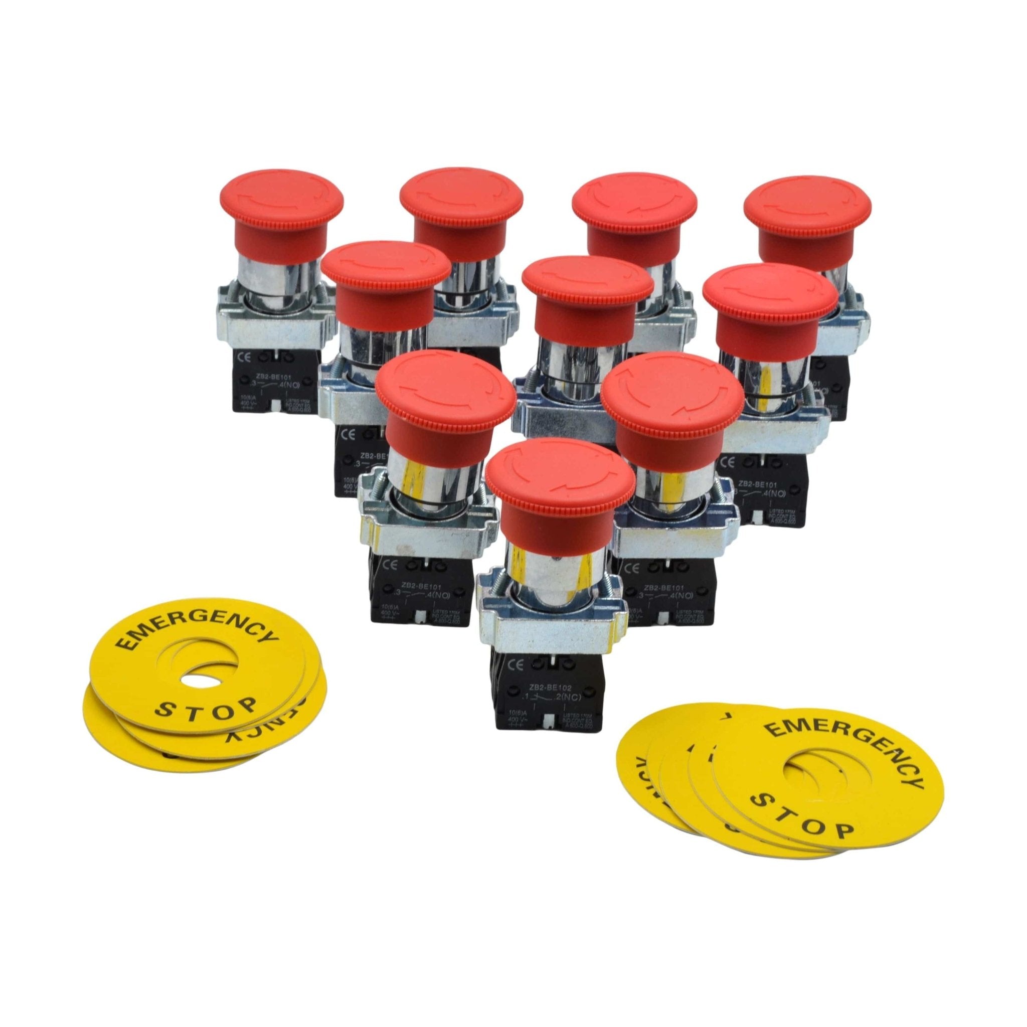 x 10 Emergency Stop Switch E stop XB2-BS545 NC + NO terminal - Twin Eagle Imports