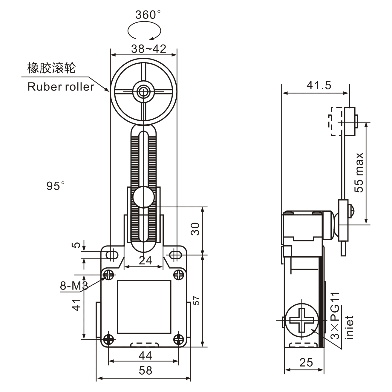 XCK-M149 Adjustable Roller Lever Arm Limit Switch - Twin Eagle Imports