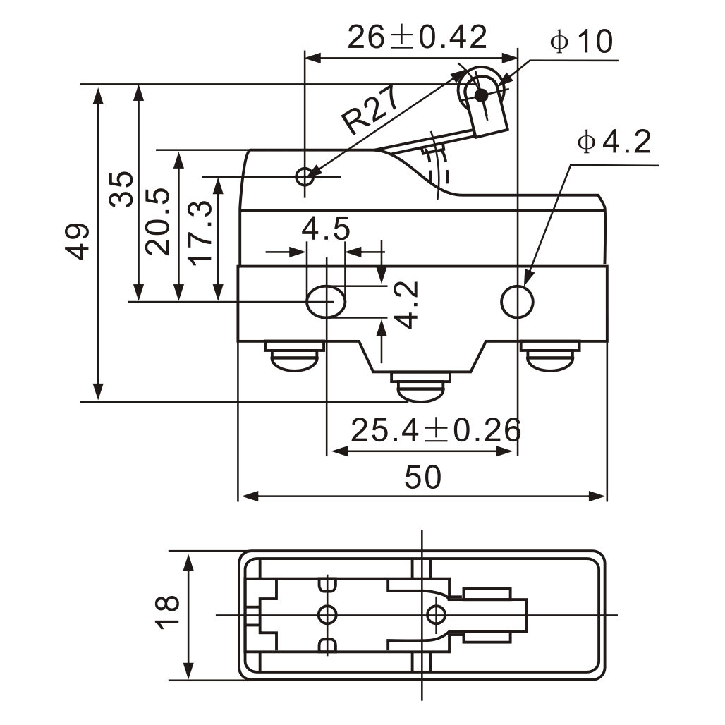 Z-15GW22-B Short Hinge Roller Lever Micro Limit Switch - Twin Eagle Imports