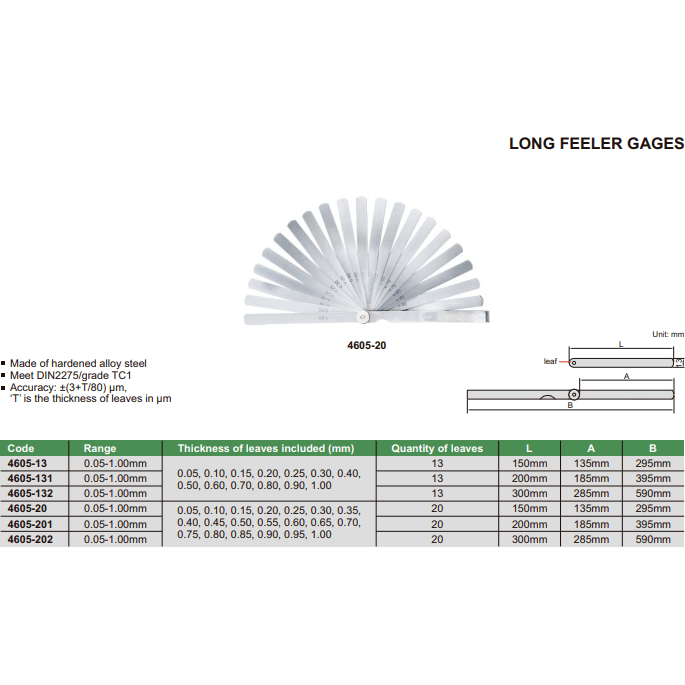 150 mm Long Insize Feeler Gauge Range 0.05-1mm Series 4605-13 - Twin Eagle Imports