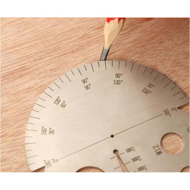 Thread pitch gauge,bore gauge,wire gauge,bolt size gauge,protractor,drill guide