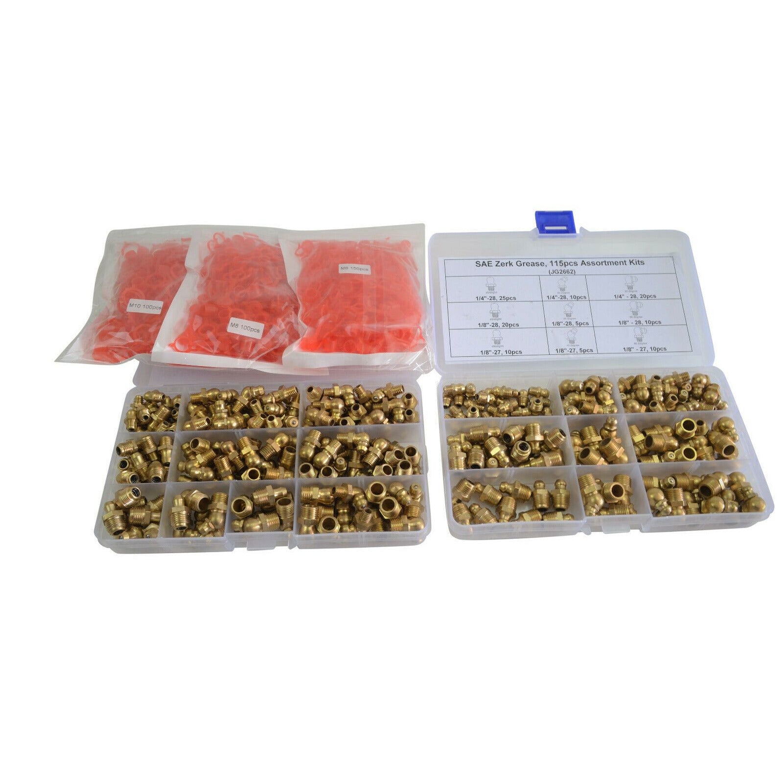 550 piece Grease Nipple Fitting Imperial and Metric Brass With Grease Caps Grab Kit Assortment