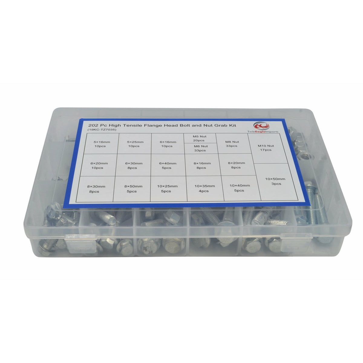 202pc High Tensile Metric Flange Head Bolt and Nut Grab Kit - Twin Eagle Imports