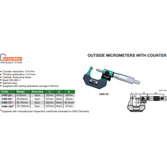 Metric Insize 25-50mm Outside Micrometer With Analog Counter 3400-50