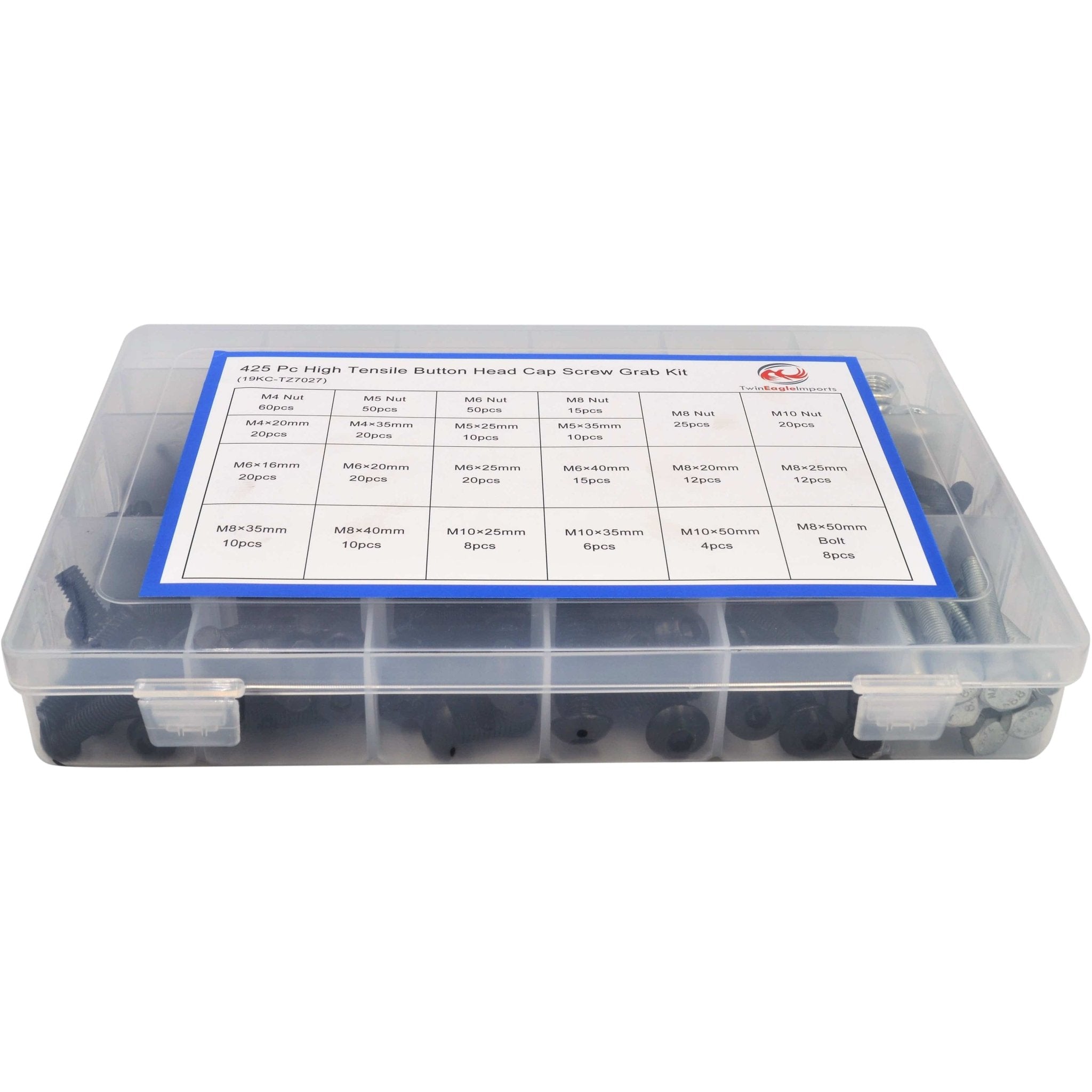 425pc Button Head Cap Screw Bolts Grab Kit - Twin Eagle Imports