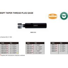 Insize Thread Plug Gauge 3/4"-14 (BS21-1985) BPST Series - 4646-3B14