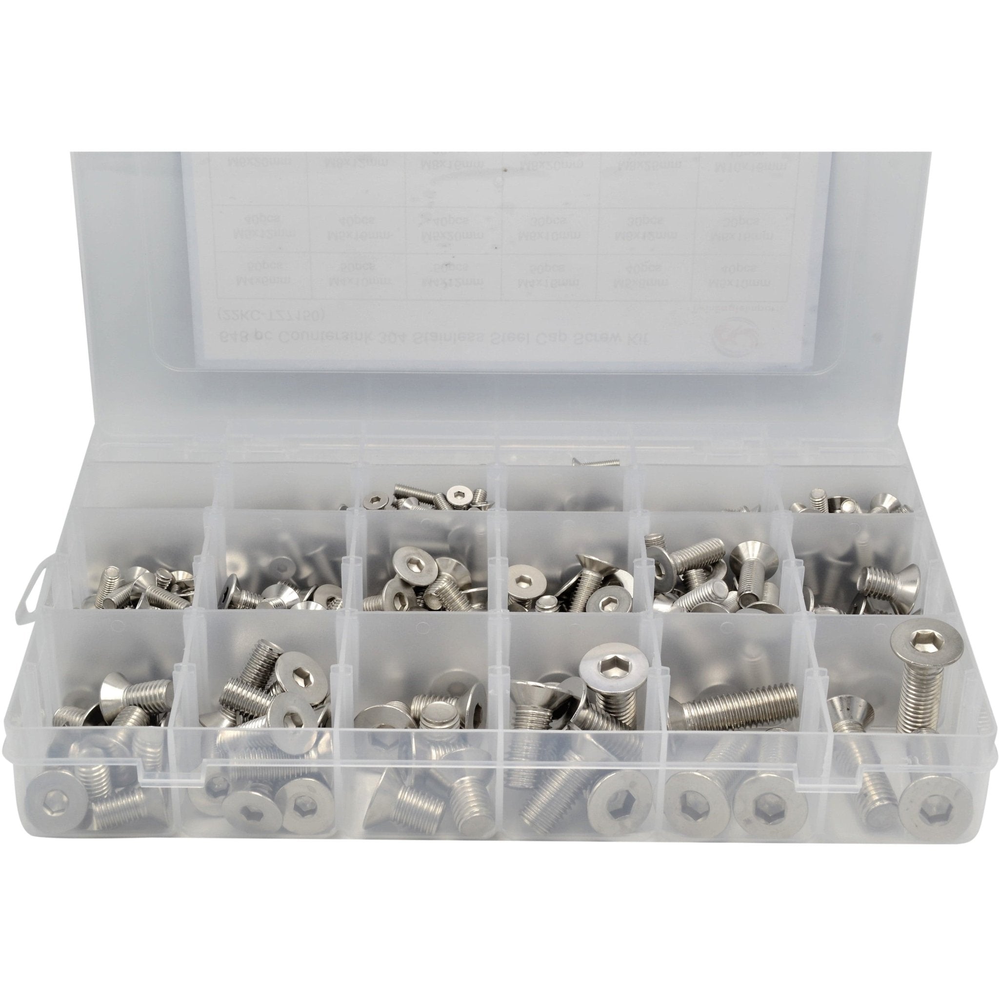 648 Piece 304 Stainless Steel Countersink Cap Screw Grab Kit Assortment - Twin Eagle Imports