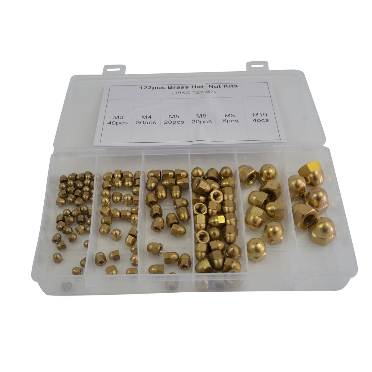 Hex Brass Dome Nut Grab Kit Assortment 122 Piece M3 M4 M5 M6 M8 M10 