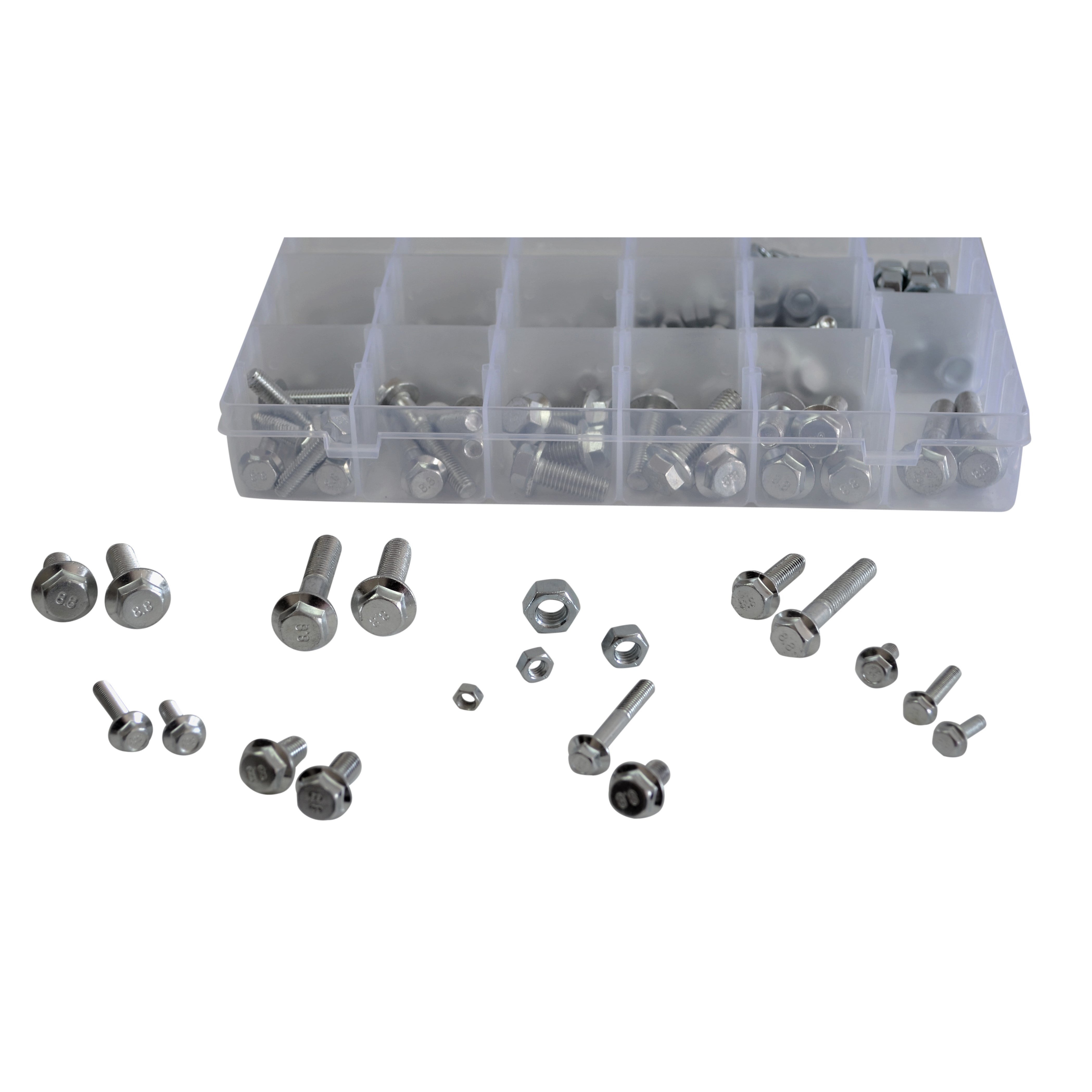 202 pc High Tensile 8.8 Flange Head Bolt and Nut Grab Kit Assortment  M5 - M10