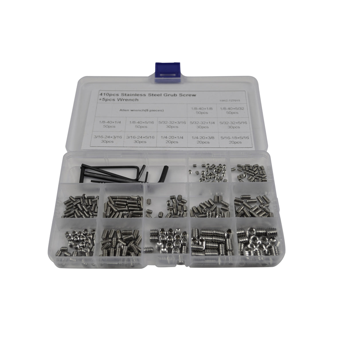 stainless steel imperial grub screws grab kit assortment 410piece 1/8 to 5/16 industrial fastners hardware screws bolts 