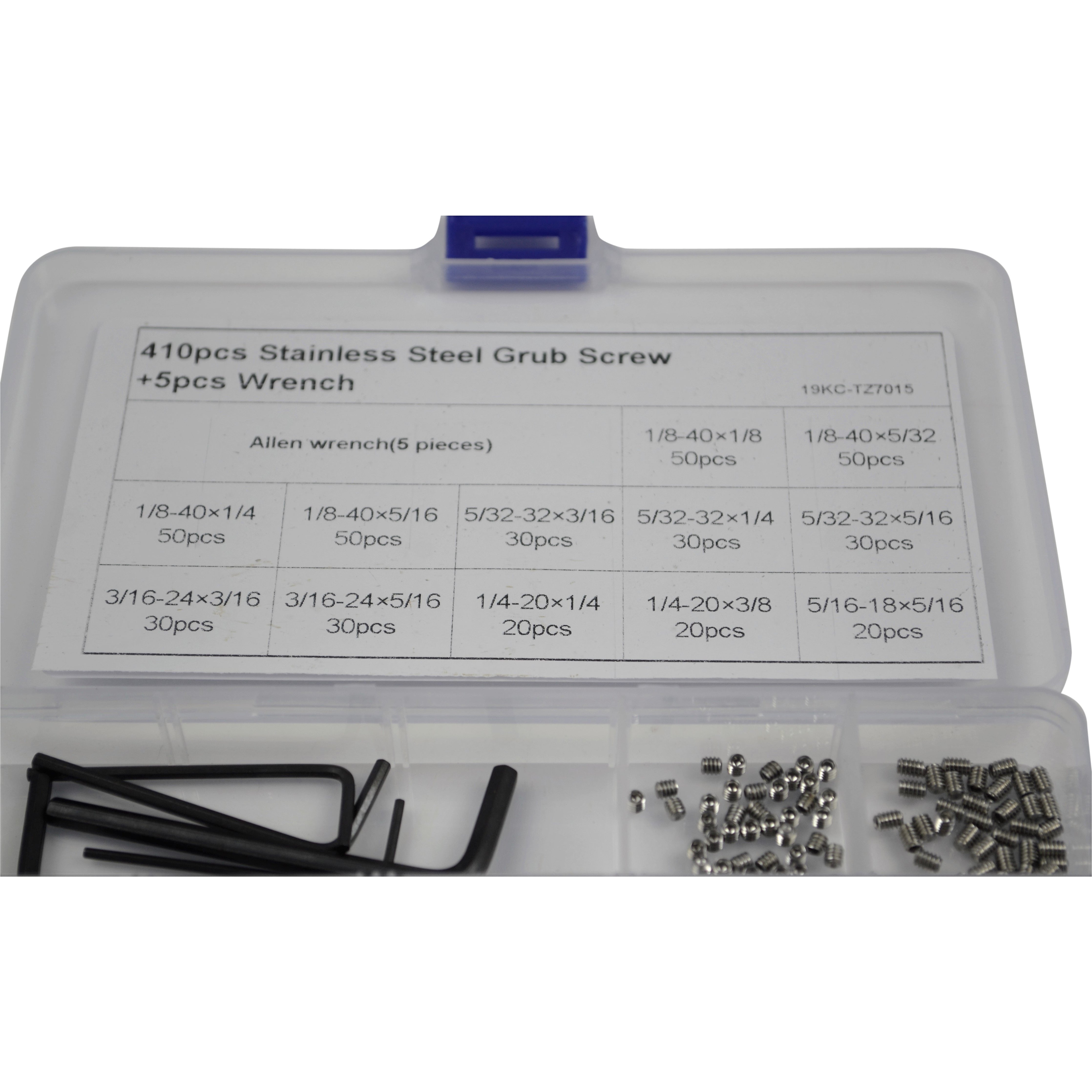 stainless steel imperial grub screws grab kit assortment 410piece 1/8 to 5/16 industrial fastners hardware screws bolts 