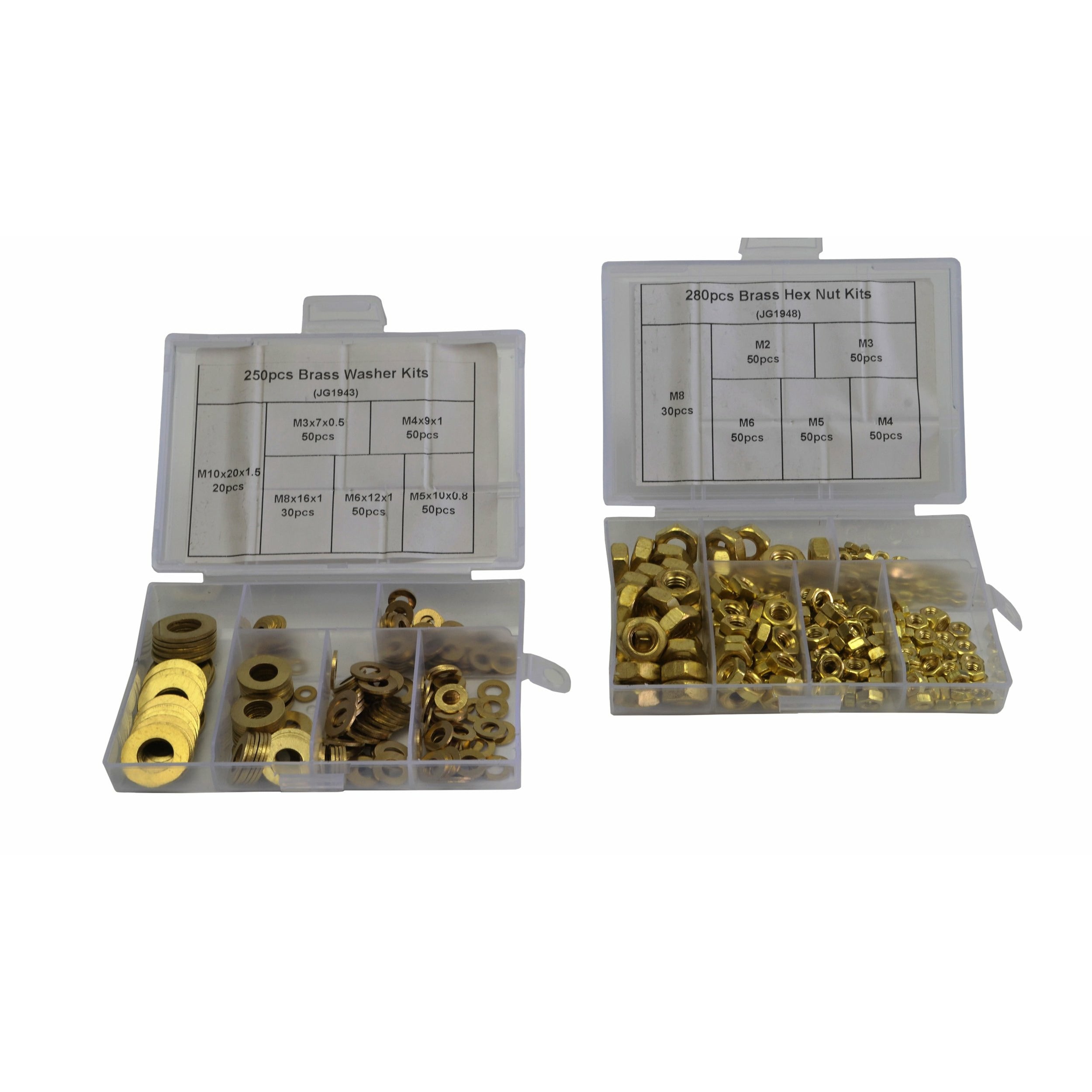 280 Piece Hex Metric Brass Nut and 250 Piece Brass Washers Grab Kit Assortment