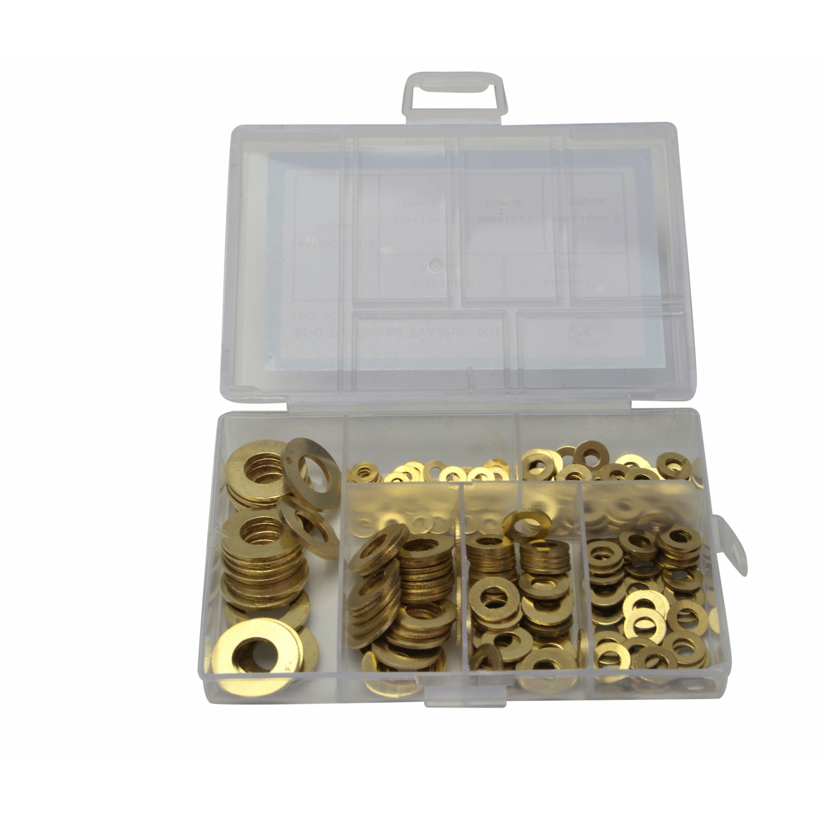 brass washer kit M2 M4 M5 M6 M8 M10 metric assortment 250piece pc fastners industrial hardware supplies