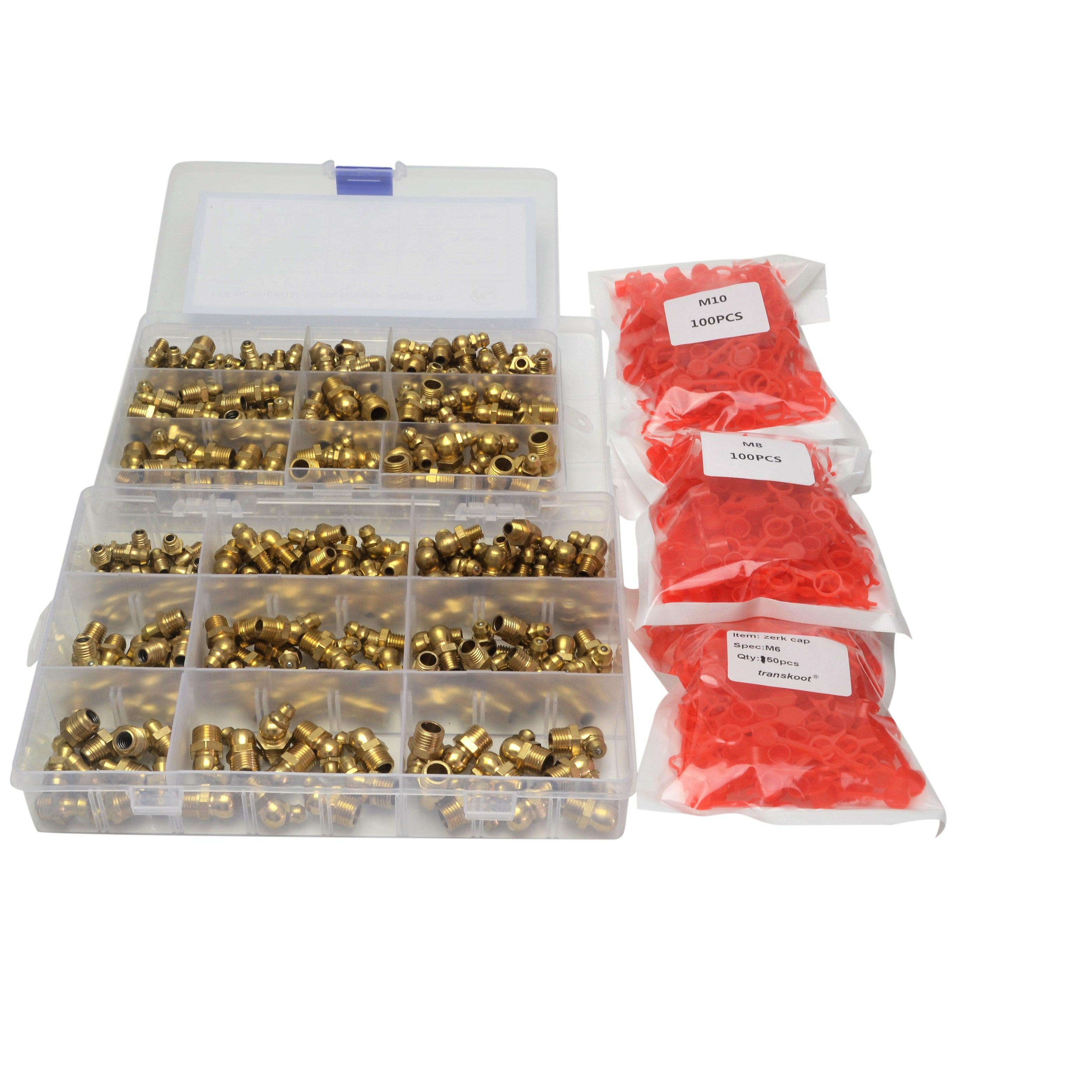 550 piece Grease Nipple Fitting Imperial and Metric Brass With Grease Caps Grab Kit Assortment