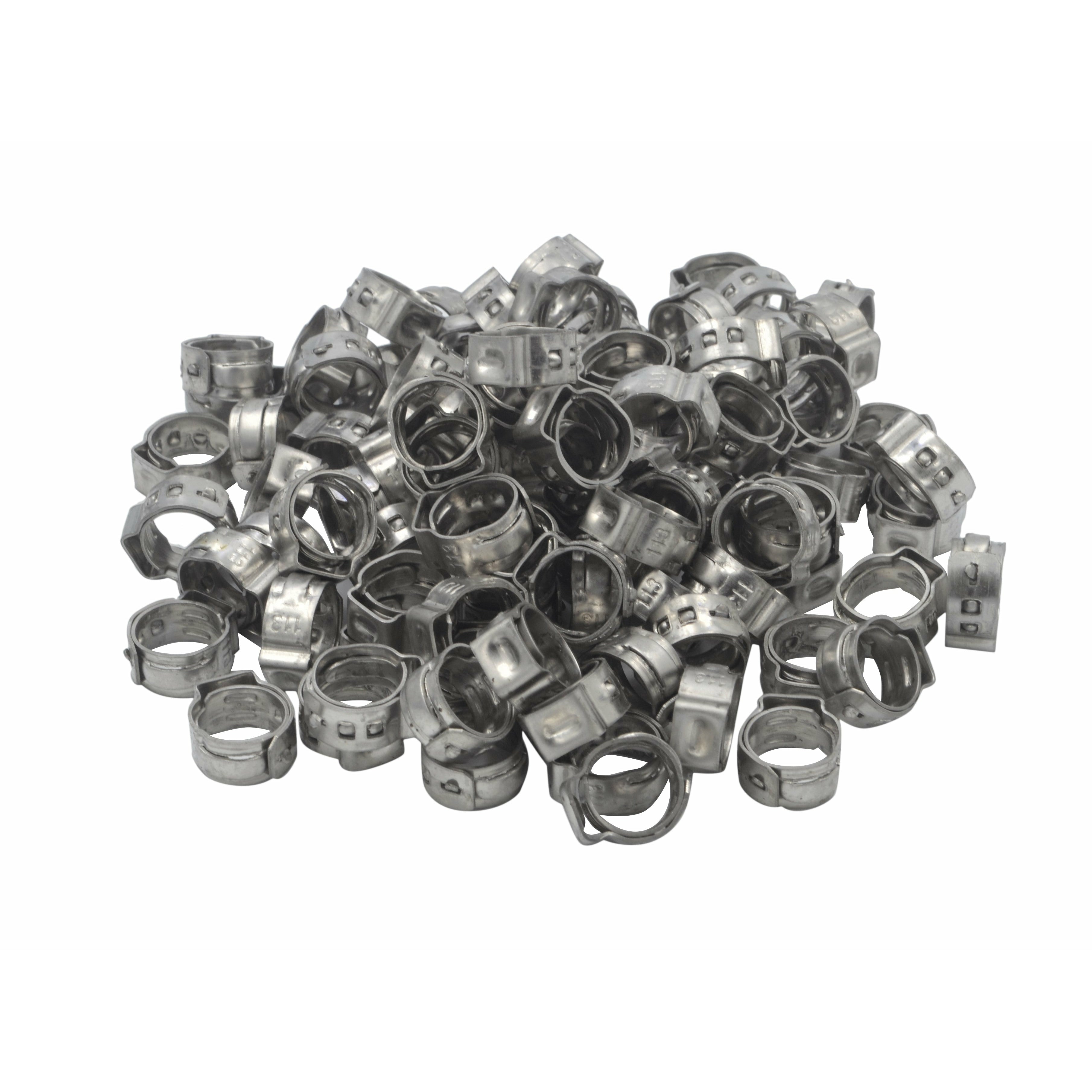 100 Piece 304 Stainless Steel 9.6-11.3mm Ear Hose Clamp Grab Kit Assortment