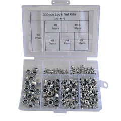 hex nut nylock nylon carbon steel nut kit M2 M2.5 M3 M4 M5 M6 metric 300 piece assortment fastners hardware industrial supplies