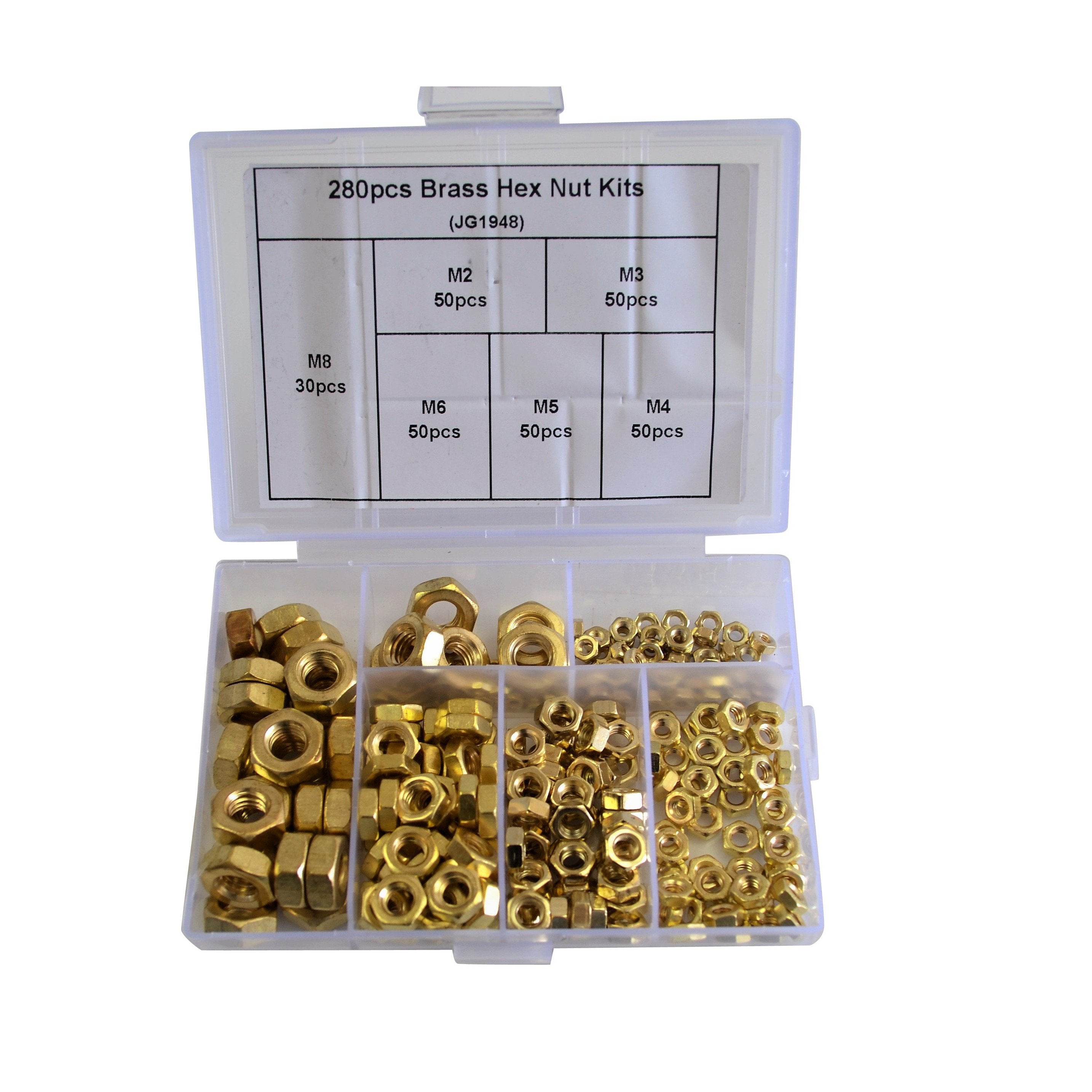 280 Piece Hex Metric Brass Nut and 250 Piece Brass Washers Grab Kit Assortment