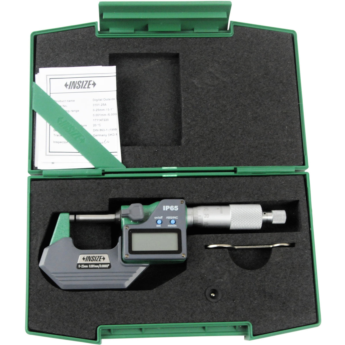 Insize IP65 Digital Outside Micrometer 0-25mm / 0-1" Range Series 3101-25A