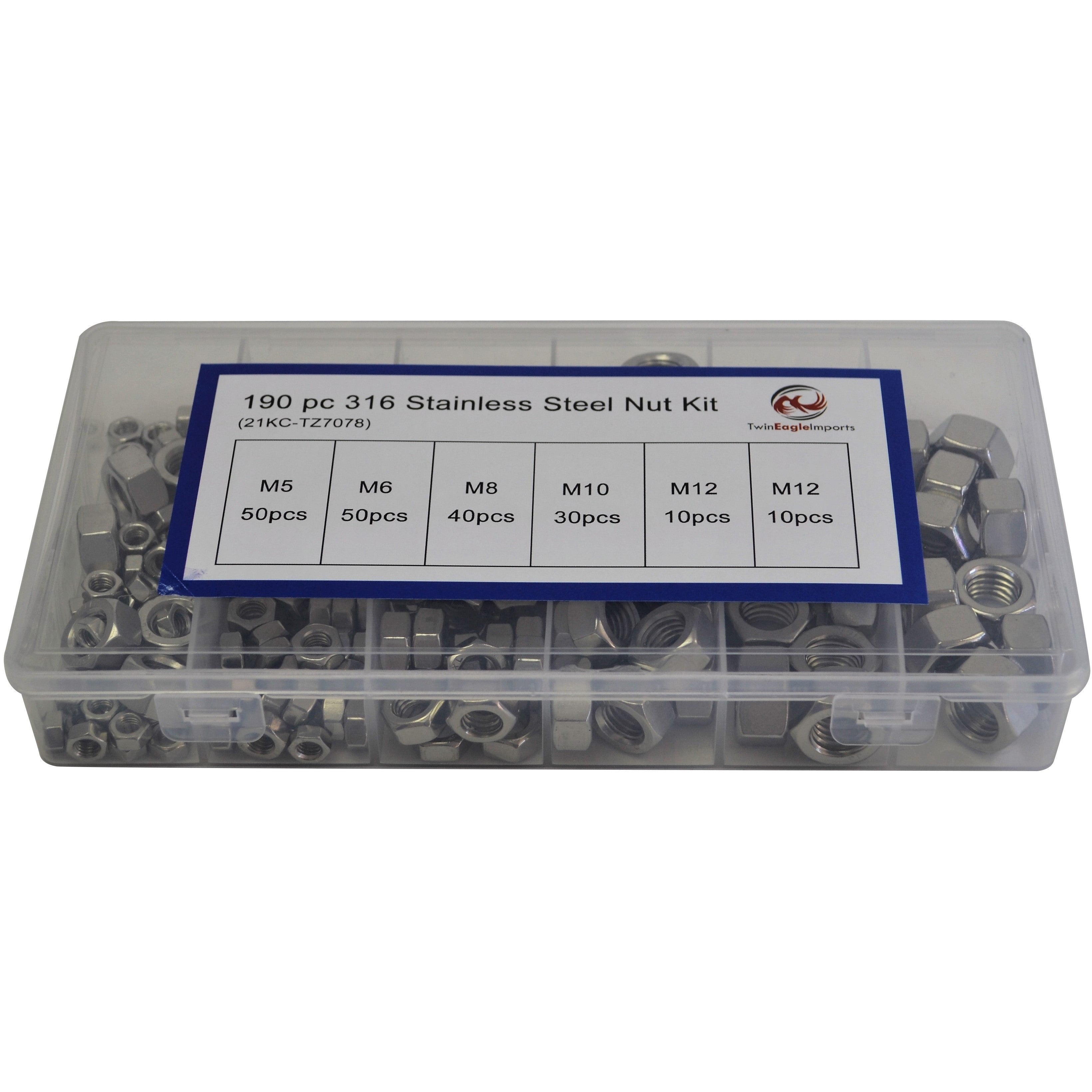 190pc Stainless Steel Nut Assortment