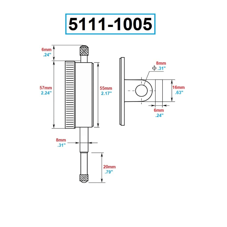 Dasqua Dial Indicator Dasqua 5111-1005 0-10mm Lug Back Metric Dial Indicator