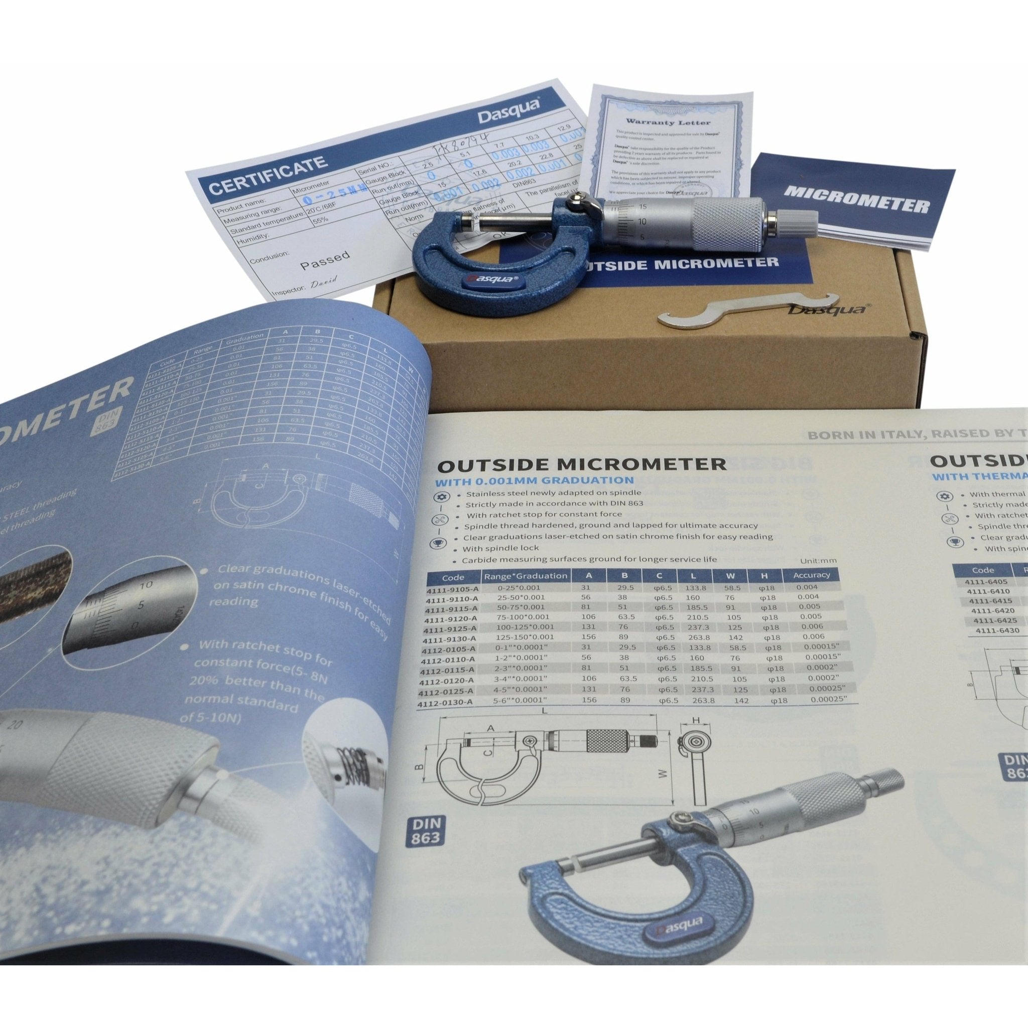 Dasqua Outside Micrometer 0 - 25 mm Series 4111-8105A - Twin Eagle Imports