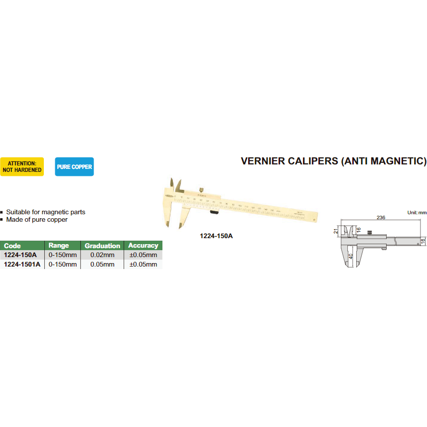 Insize Anti Magnetic Vernier Caliper 0-150mm Range Series 1224-150A - Twin Eagle Imports
