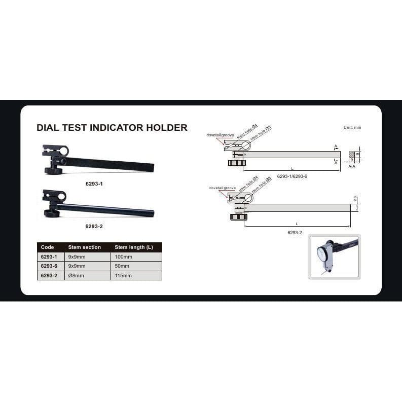 Insize Dial Test Gauge Indicator Holder Square 4" Stem Series 6293-1 - Twin Eagle Imports