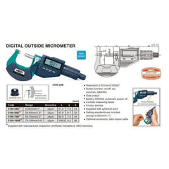 Insize Digital Outside Micrometer 50-75mm/2-3" Range Series 3109-75A - Twin Eagle Imports
