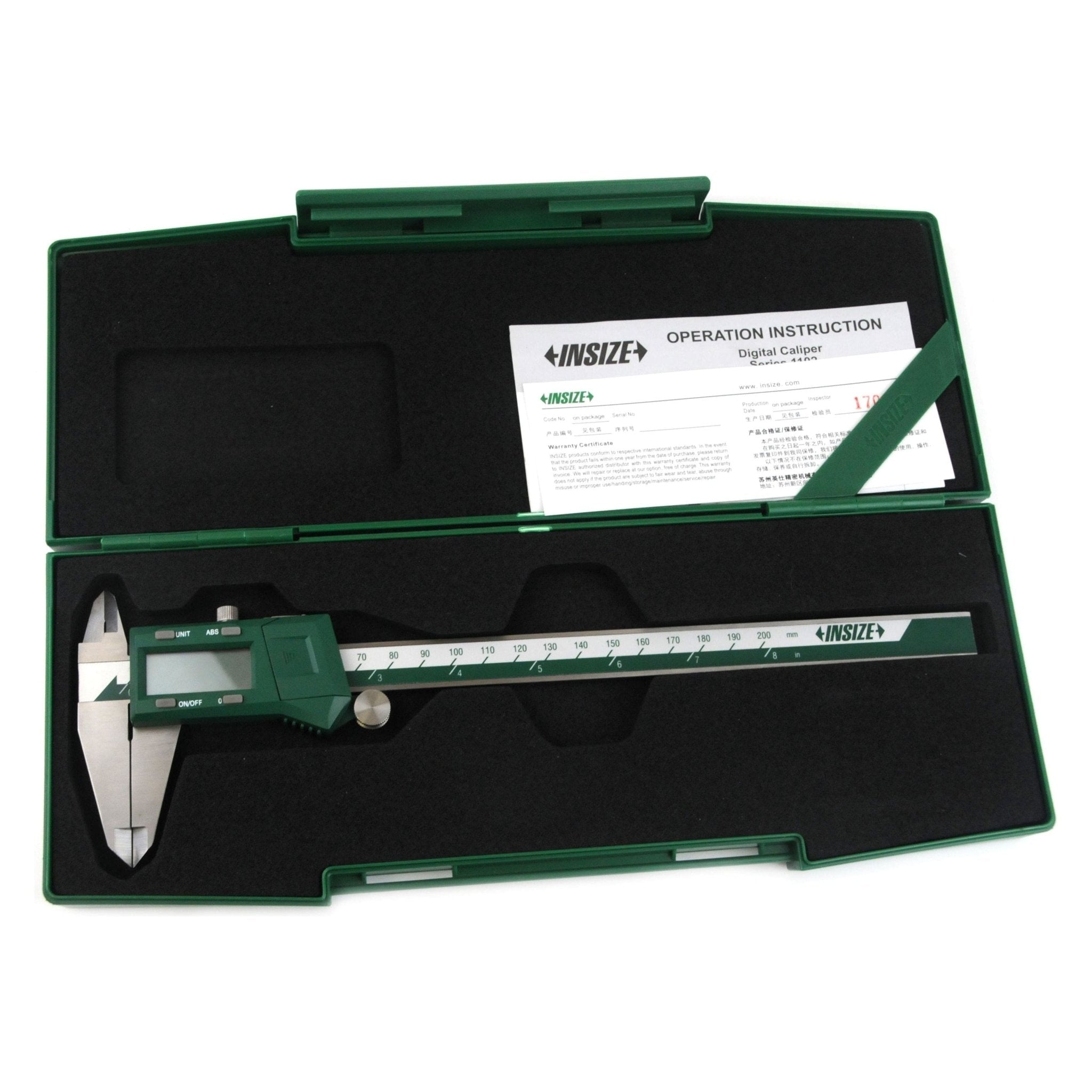 INSIZE Fractional Digital Caliper 0-200mm / 0-8" Range Series 1102-200 - Twin Eagle Imports