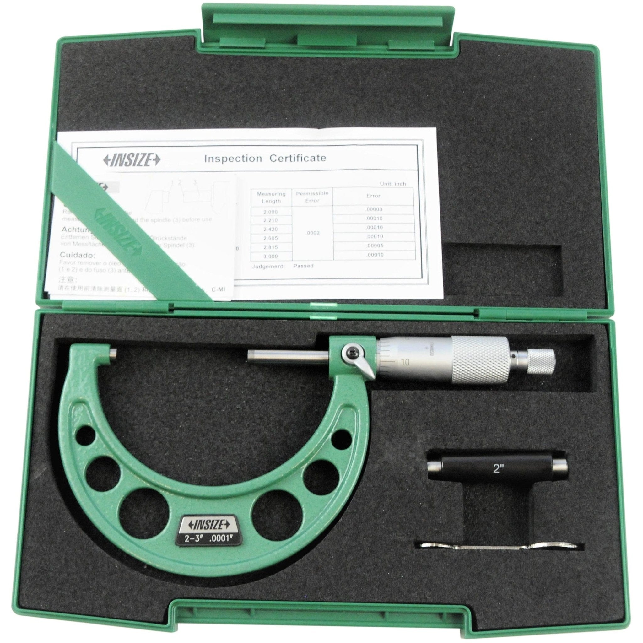 Insize Imperial Outside Micrometer 2-3" Range Series 3203-3A - Twin Eagle Imports