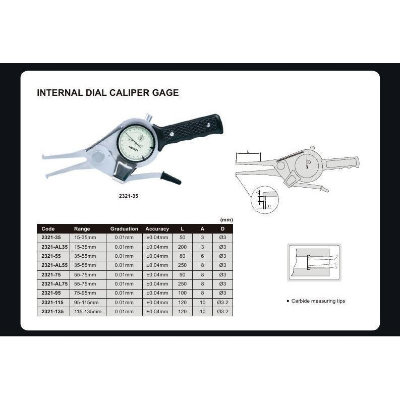 INTERNAL DIAL CALIPER GAUGE - INSIZE 2321-55 35-55mm