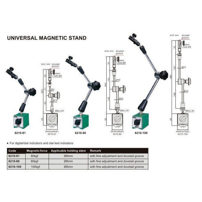 Insize Mechanical Lock Magnetic Stand 80 kg Force Series 6210-80E