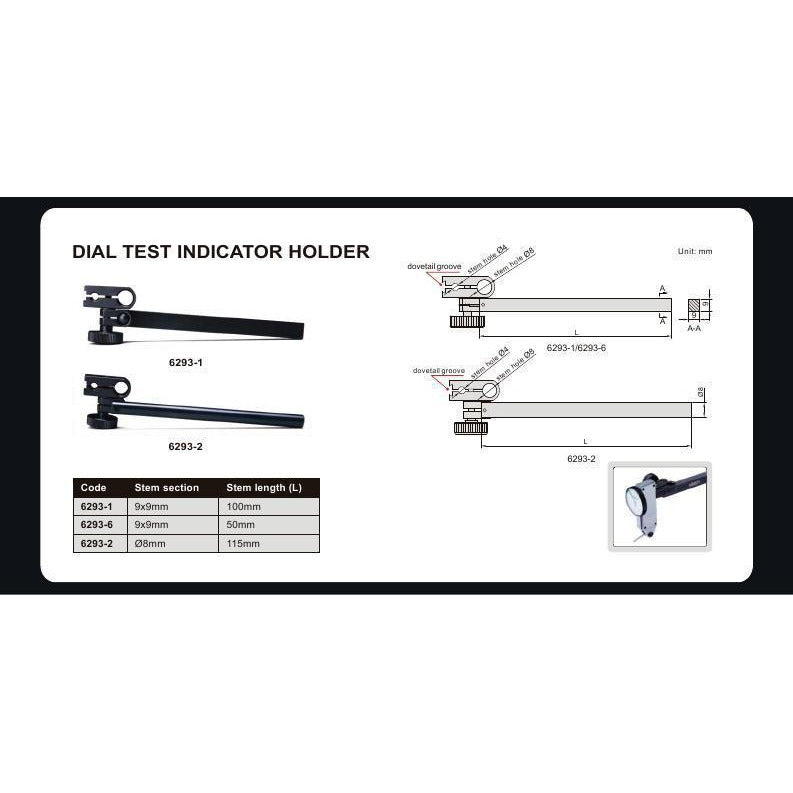 Insize Dial Test Gauge Indicator Holder Square 4" Stem Series 6293-1
