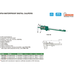 INSIZE IP54 Digital Caliper 0-150mm/0-6" Range Series 1104-150 - Twin Eagle Imports