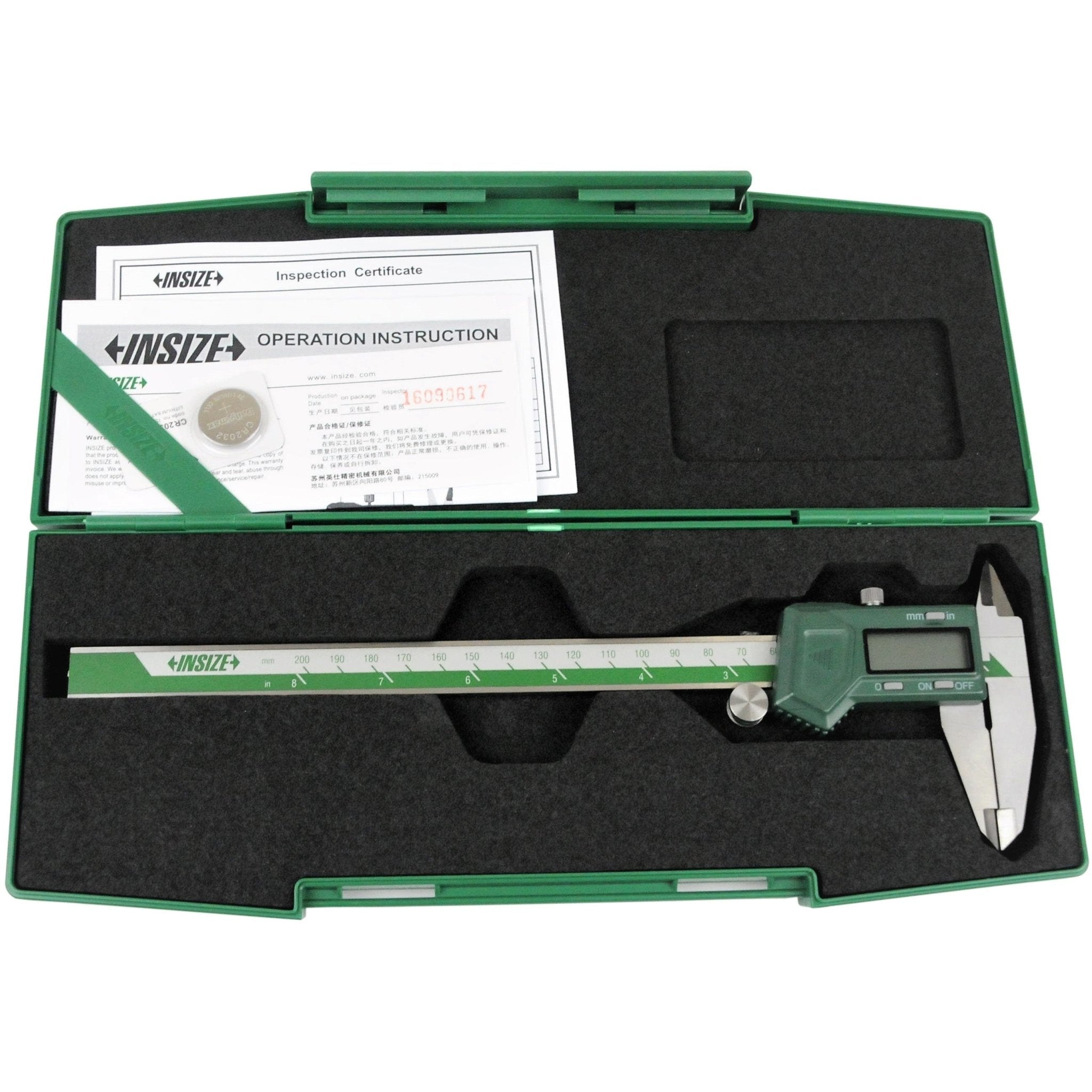 Insize Left Hand Digital Caliper 0-200mm/0-8" Range Series 1130-200 - Twin Eagle Imports