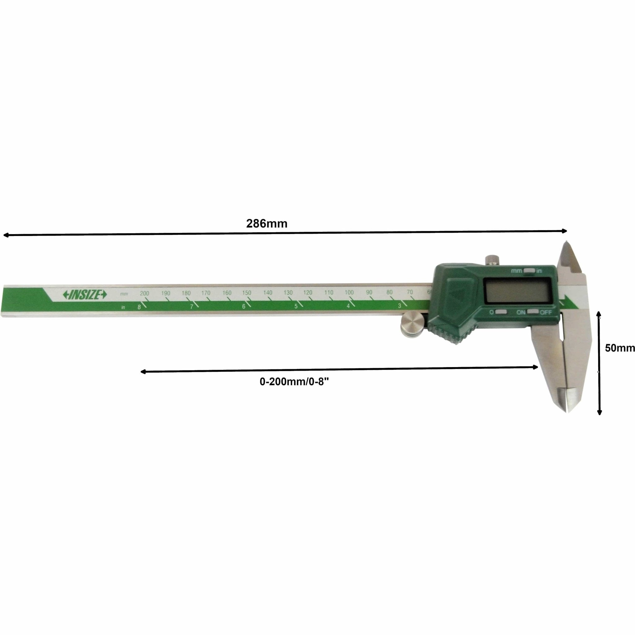 Insize Left Hand Digital Caliper 0-200mm/0-8" Range Series 1130-200 - Twin Eagle Imports