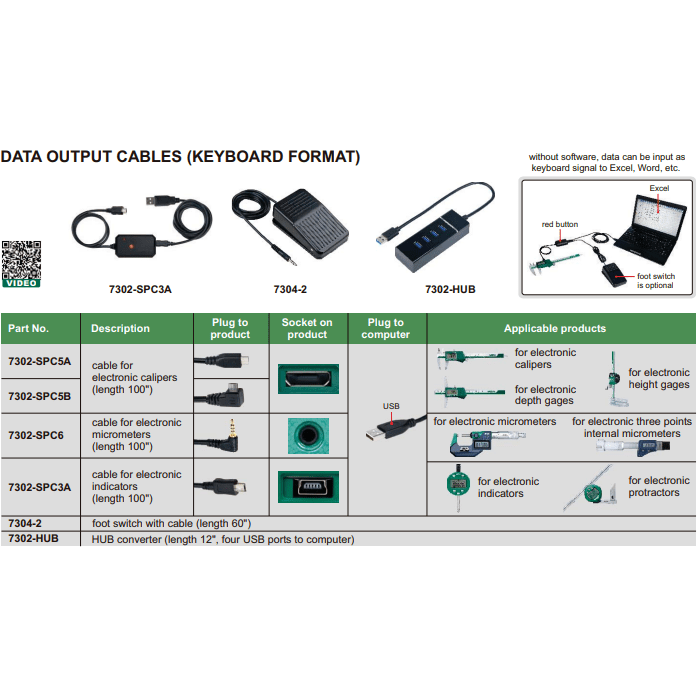 INSIZE Measuring Equipment DATA OUTPUT CABLE - 7302-SPC5A