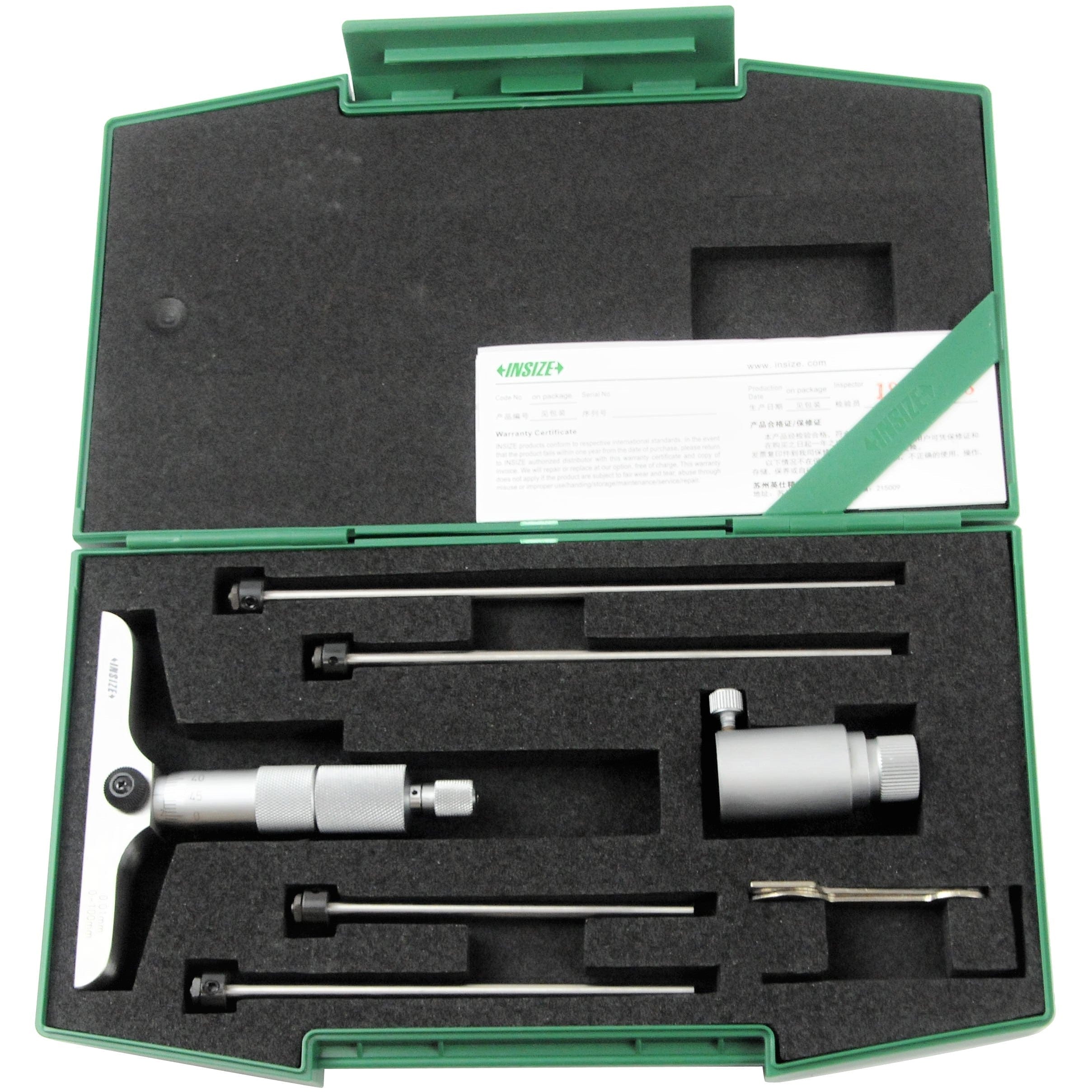 Insize 4pc Metric Depth Micrometer 0-100mm Range Series