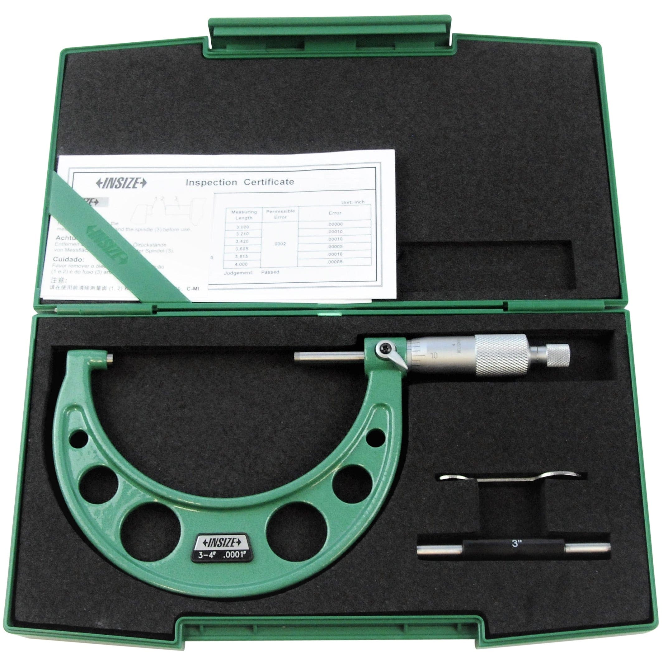 INSIZE Measuring Equipment Insize Imperial Outside Micrometer 3-4" Range Series 3203-4A