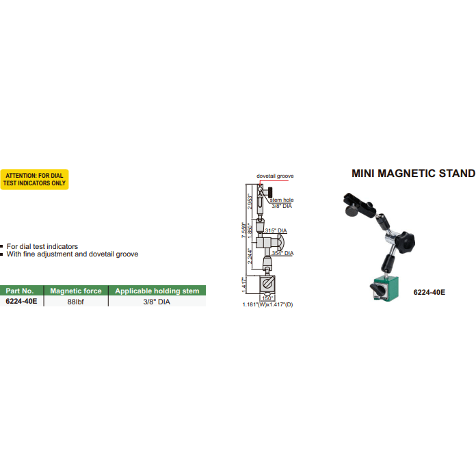 INSIZE Measuring Equipment Insize Mechanical Lock Magnetic Stand 40 kg Force Series 6224-40E