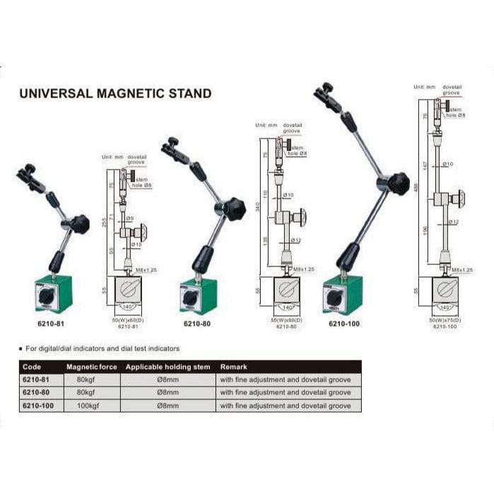 INSIZE Measuring Equipment Insize Mechanical Lock Magnetic Stand 80 kg Force Series 6210-80