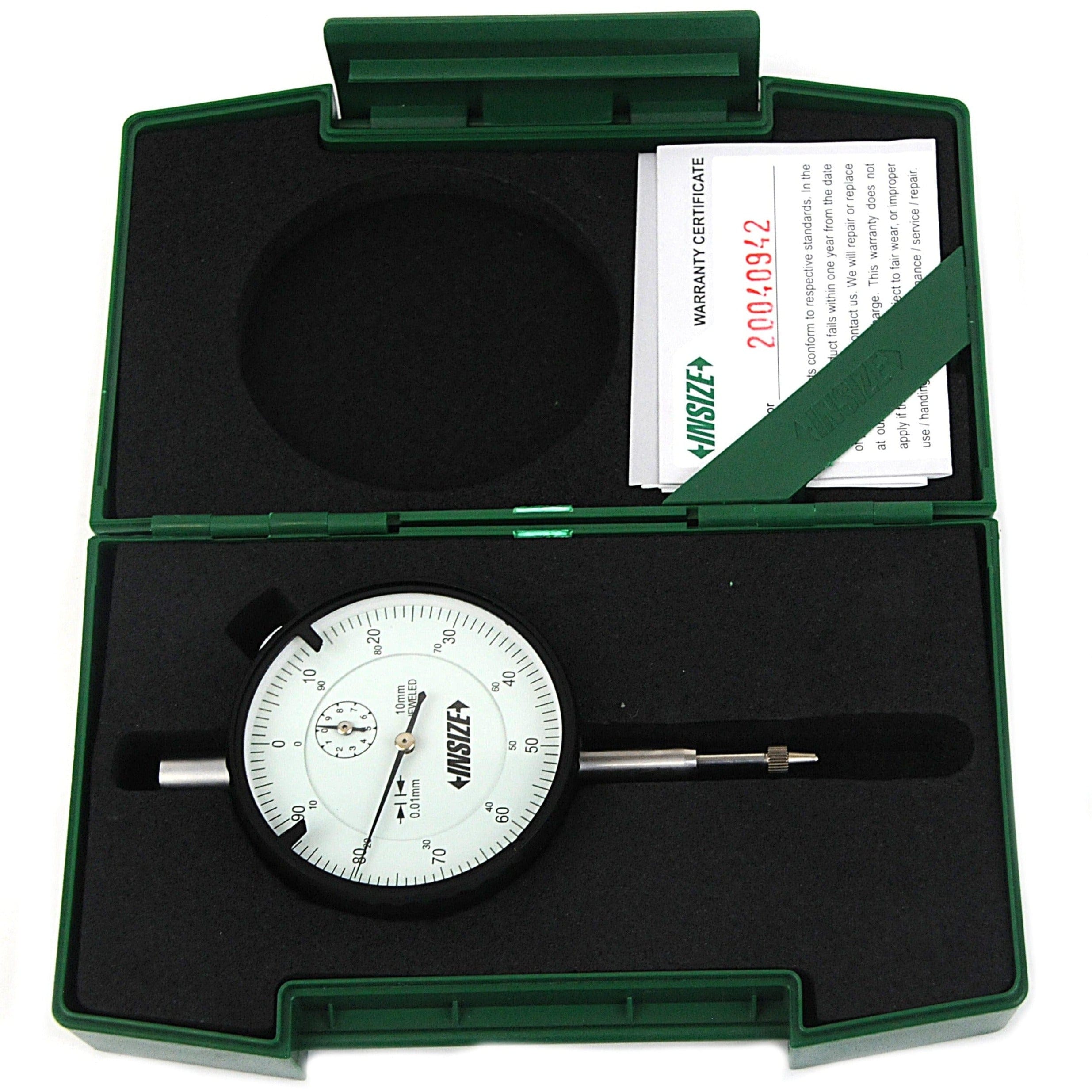 INSIZE Measuring Equipment Insize Metric Flat Back Dial Indicator 10mm Range Series 2308-10FA