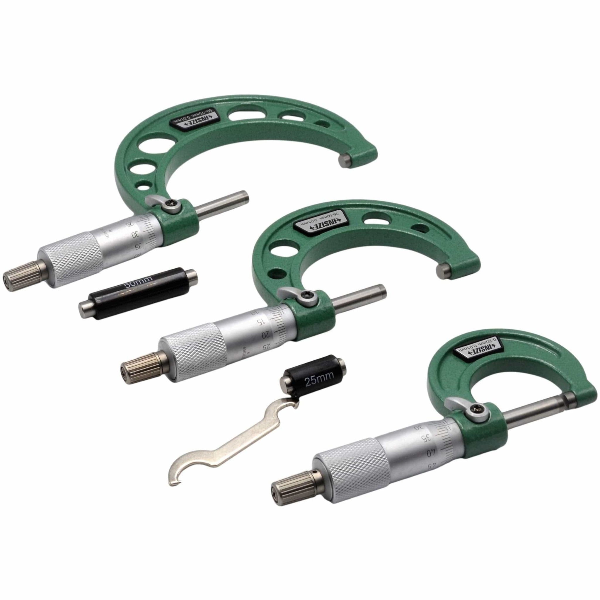 Insize Metric Outside Micrometer 3 Piece Set 0-75mm Range Series 3203-753A - Twin Eagle Imports