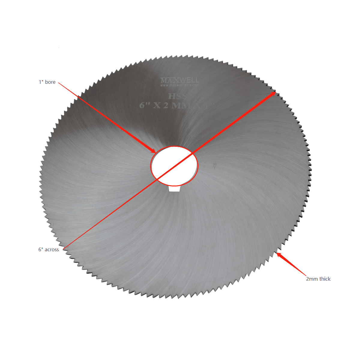 Maxwell HSS Slitting Saw 6" x 2mm x 1" Bore - Twin Eagle Imports