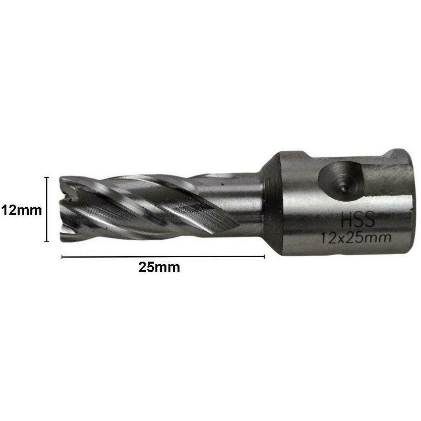 12 x 25mm HSS Annular Broach Cutter ; Rotabroach Magnetic Drill. ; Universal Shank