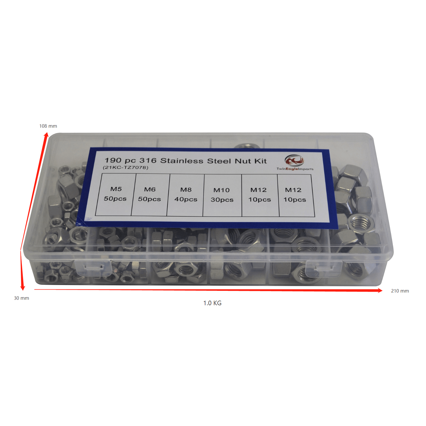 Twin Eagle Imports Grab Kits 190pc Stainless Steel Nut Assortment