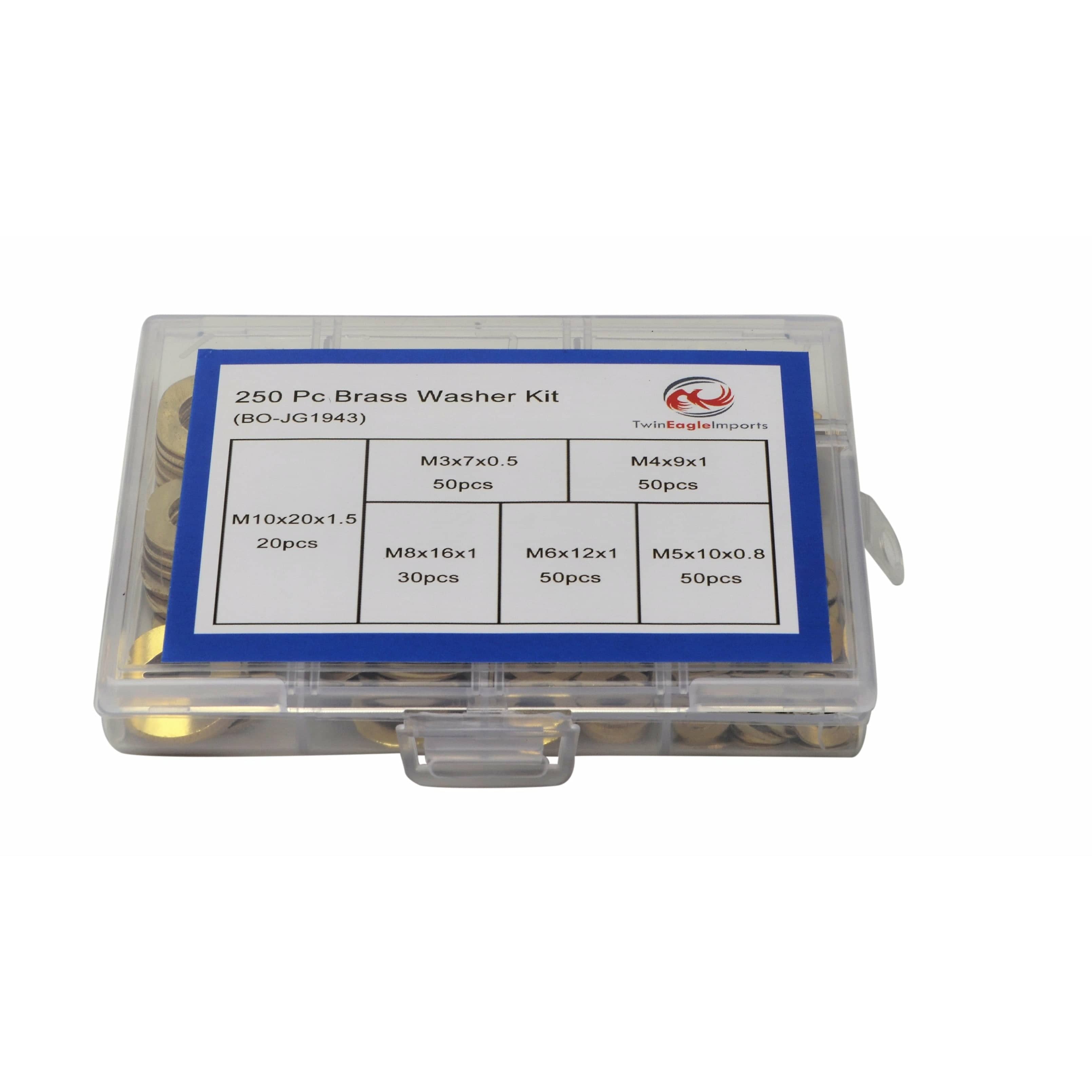 Twin Eagle Imports Grab Kits 250pc Metric Brass Washer Grab Kit Assortment